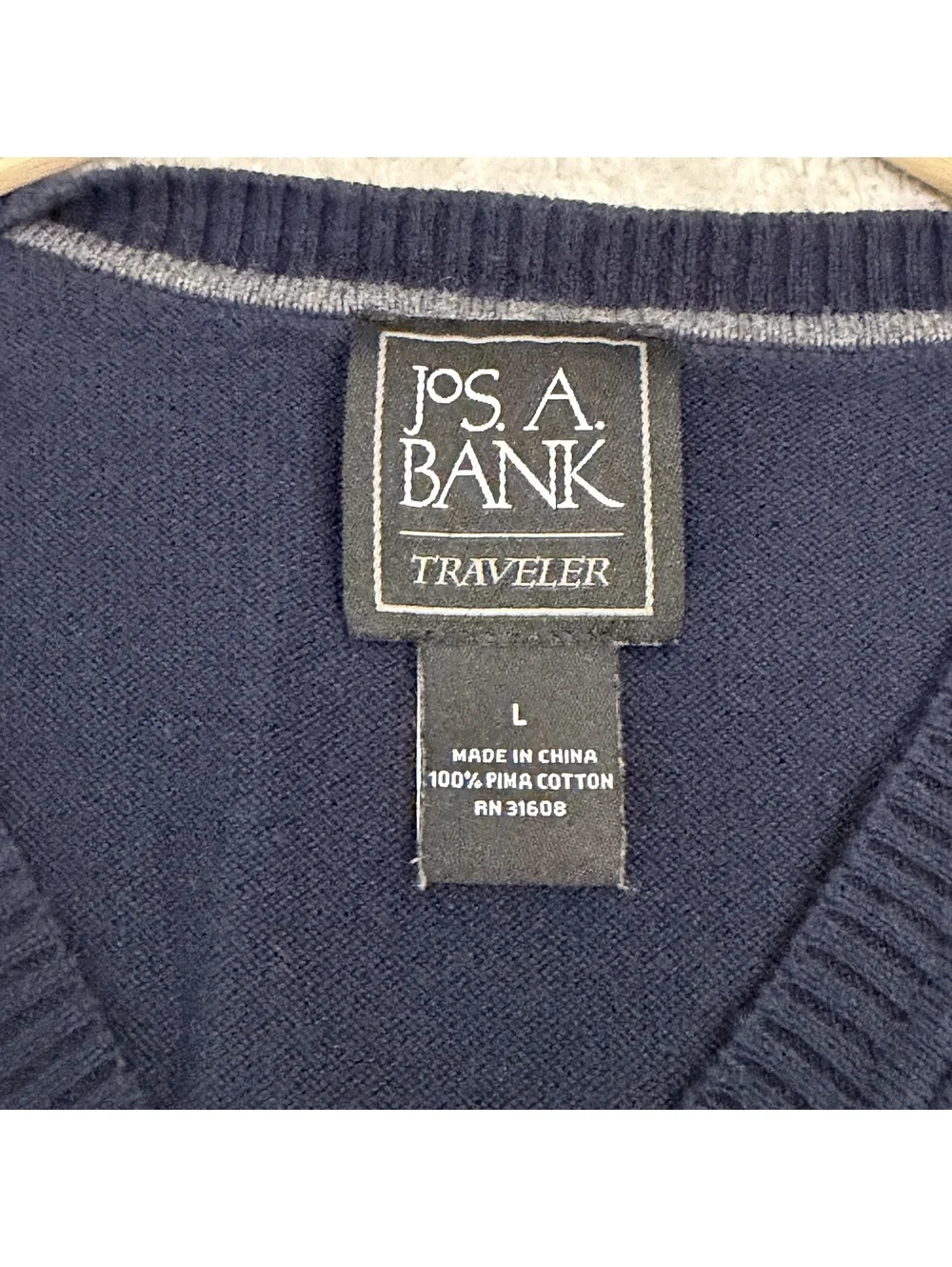 Jos. A. Bank Traveler Navy Pima Cotton Sweater Vest Men’s Large V-Neck